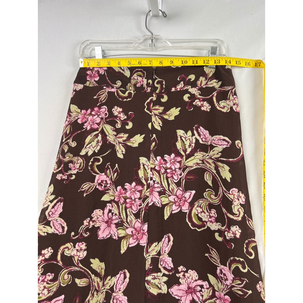 Emma James Floral Skirt Womens Petite 8 Brown Pink Handkerchief Hem Midi Lined - Picture 4 of 8